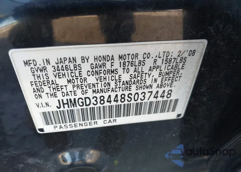 2008 Honda Fit z USA, uszkodzony, nr VIN JHMGD38448S037448